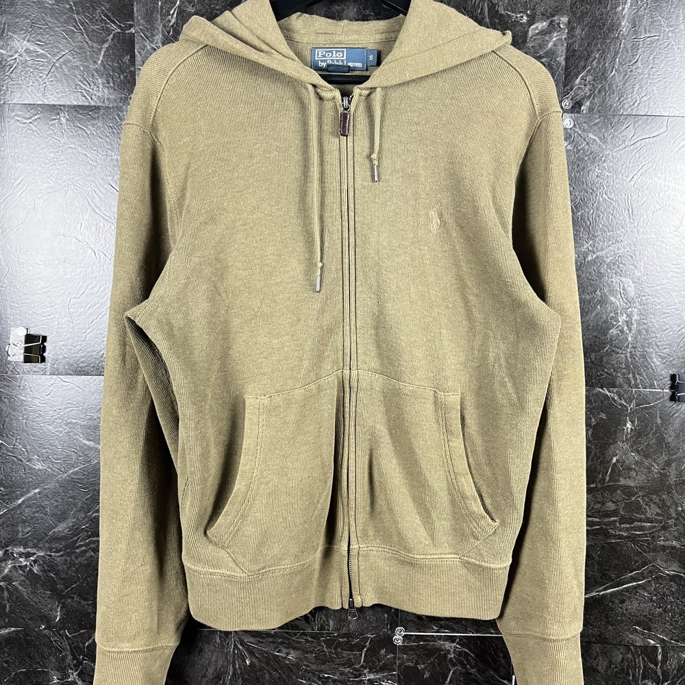 Polo Ralph Lauren Men's Green Vtg Knit Zip Hoodie Small -Flaws